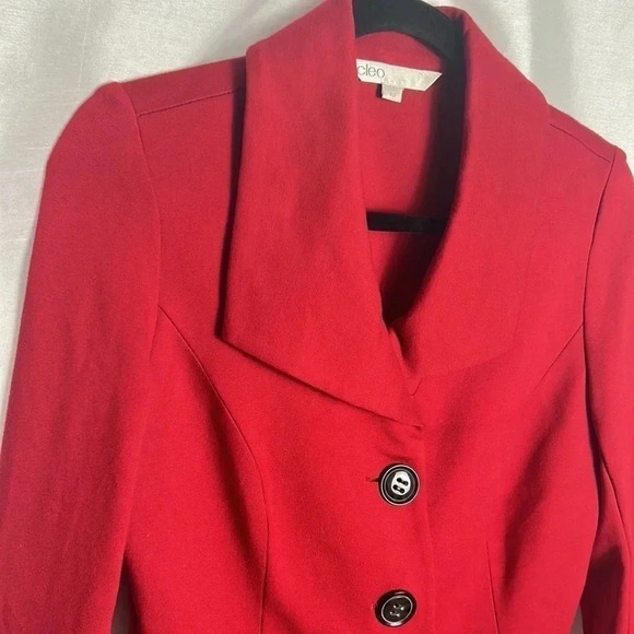 Cleo red pea coat ,SM, single breasted,career,winter,Xmas red,closet staple,EC - Picture 4 of 17